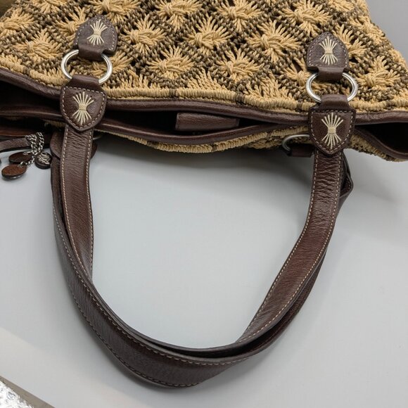 Brighton Women's Straw Shoulder Bag Leather Trim Large, Silver and Wood Hardware - Picture 2 of 16